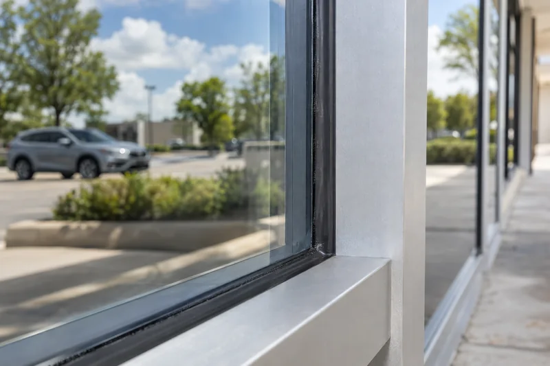 Edge of a window where security film meets the frame